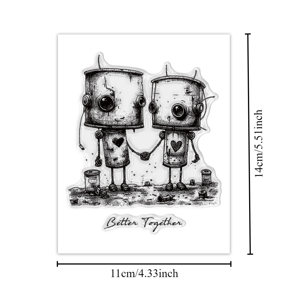 

Robot Couple Silicone Clear Stamps Set, Transparent Stamping Plate With Interlocked Robots, Love, And , For Diy Crafts, Greeting Cards, And Scrapbooking