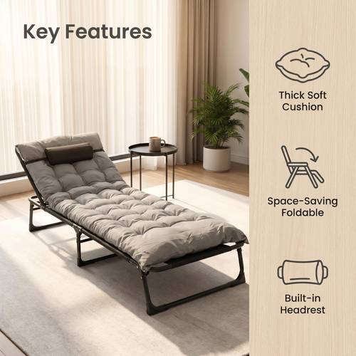 a folding bed or pillow suitable for outdoor and indoor use featuring a sturdy reinforced stainless for stability with anti slip protection to prevent shifting lightweight and easy to fold away for storage ideal for everyday use