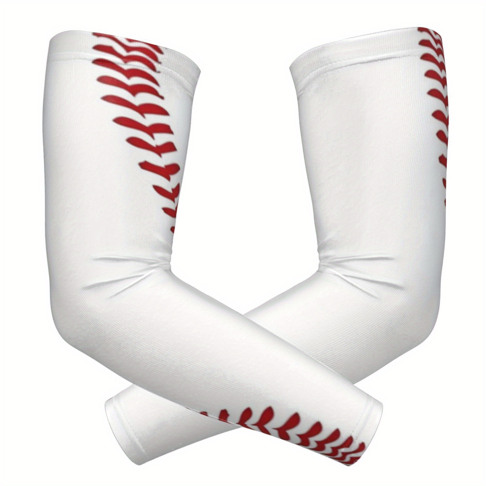 TEMU 1 Paire de manchons de bras tendance 3D à motif de point de baseball rouge et blanc