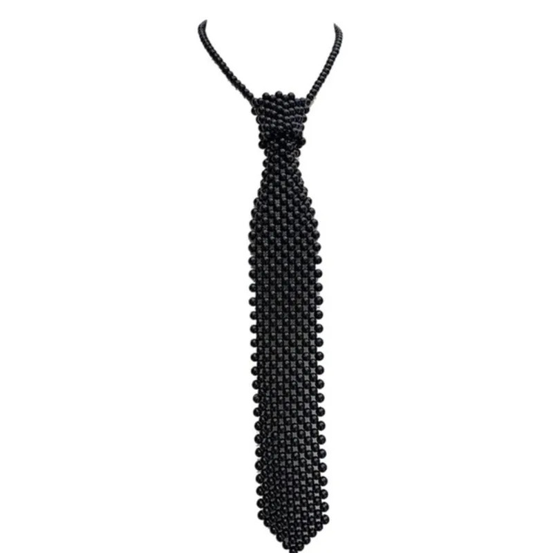 Stylish Vintage Elegant Shirt Tie Beaded Women's Tie Yarn With Adjustable Length Tie, 1pc&2pcs