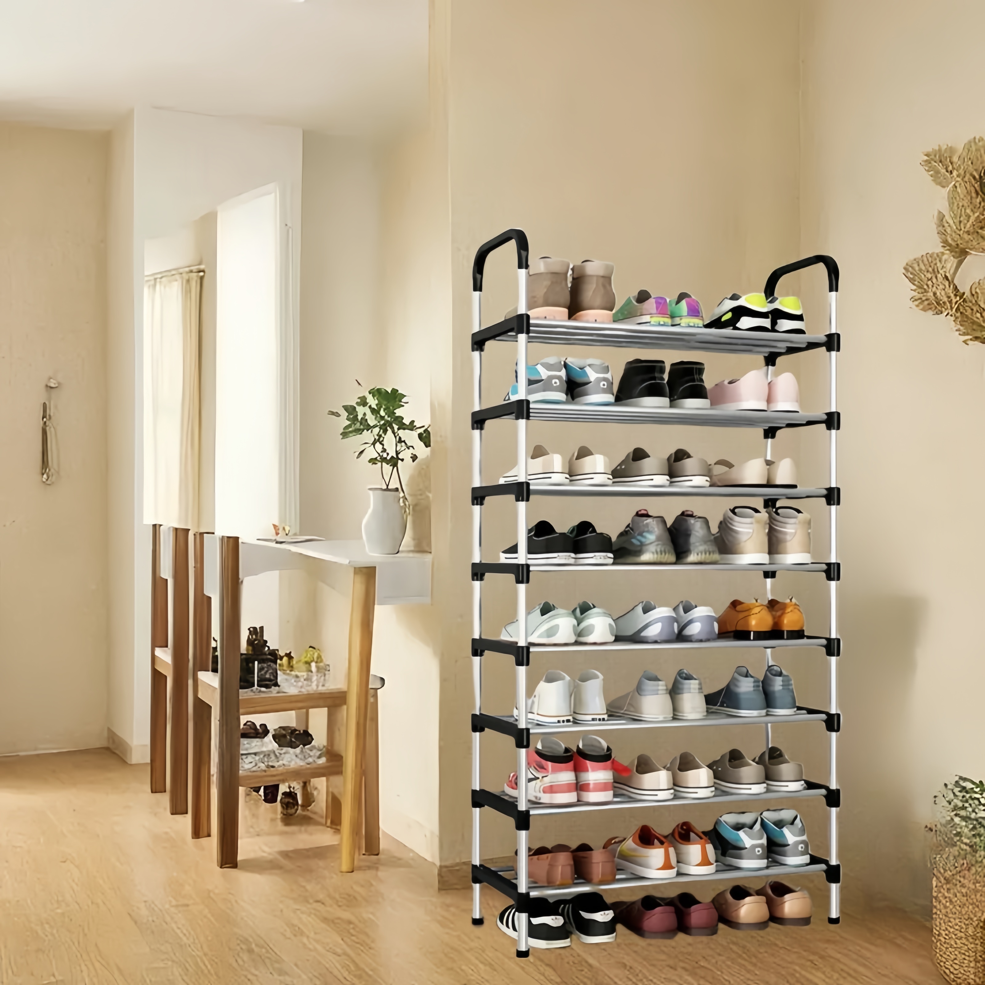 item picture Practical 18-24 Pairs of Sneakers Thickened Shoe Rack, Modern Shoe Rack, Space-Saving 4/6/8-Tier Freestanding Shoe Cabinet, Multi-Layer Widened Design, Easy to Assemble (solely for cooking)