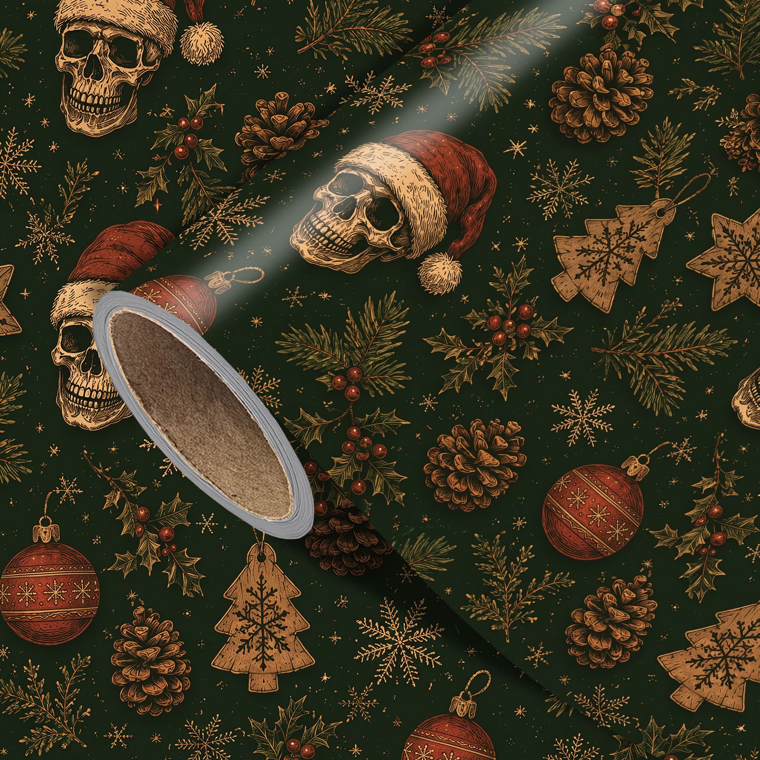 TEMU Rouleau de de Noël - Mesure 17.7 pouces X 118 pouces, squelette amusants, Parfait pour emballer de Noël, Créer des décorations de fête et des