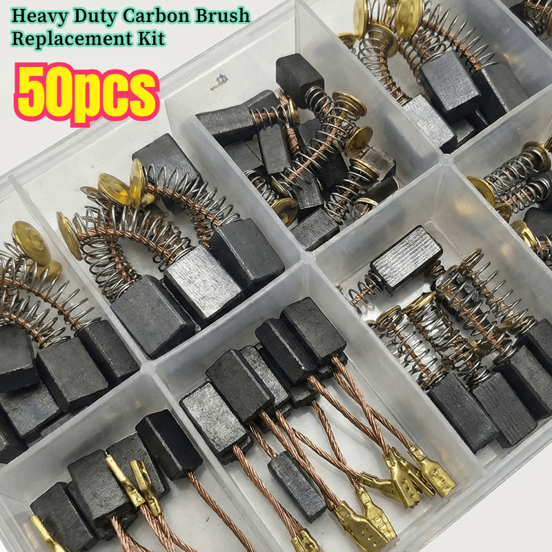 50pcs   heavy duty carbon brush replacement kit with metal bases suitable for drills   grinders motors compatible for drill press motor upgrades durable motor repair parts with precise size chart matching