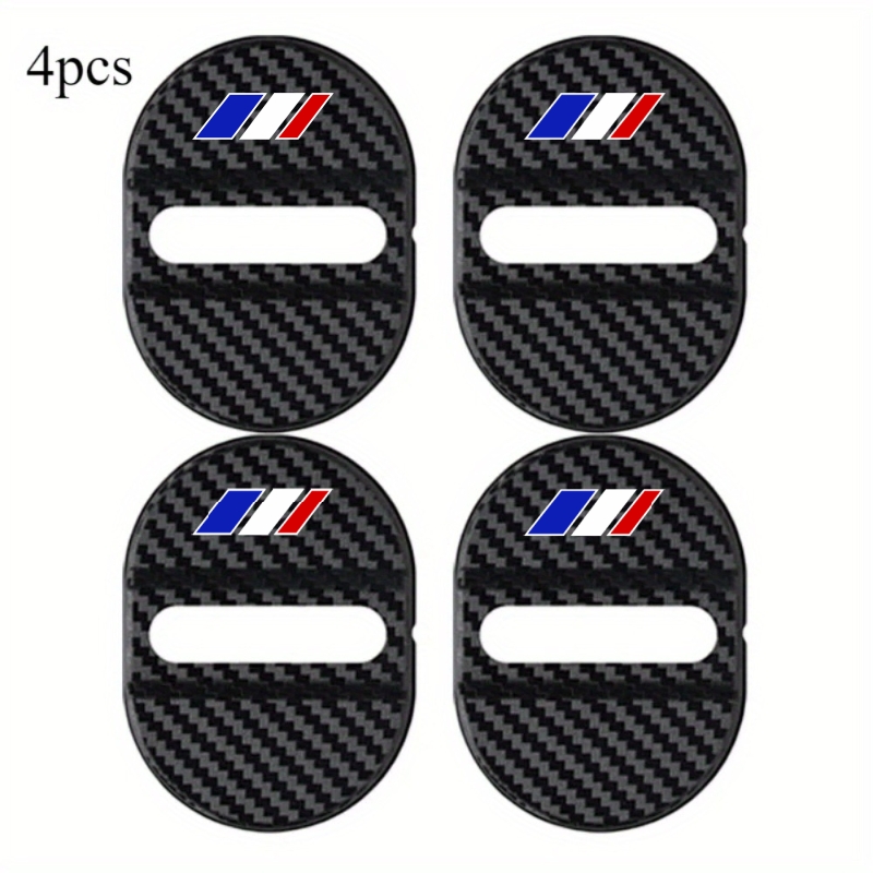 Image of A Set Of 4 Car Door Lock Covers Featuring A Carbon Fiber Texture Design, Equipped With Adhesive Sealing Patches For Cushioning, Shock Absorption, And Noise Reduction