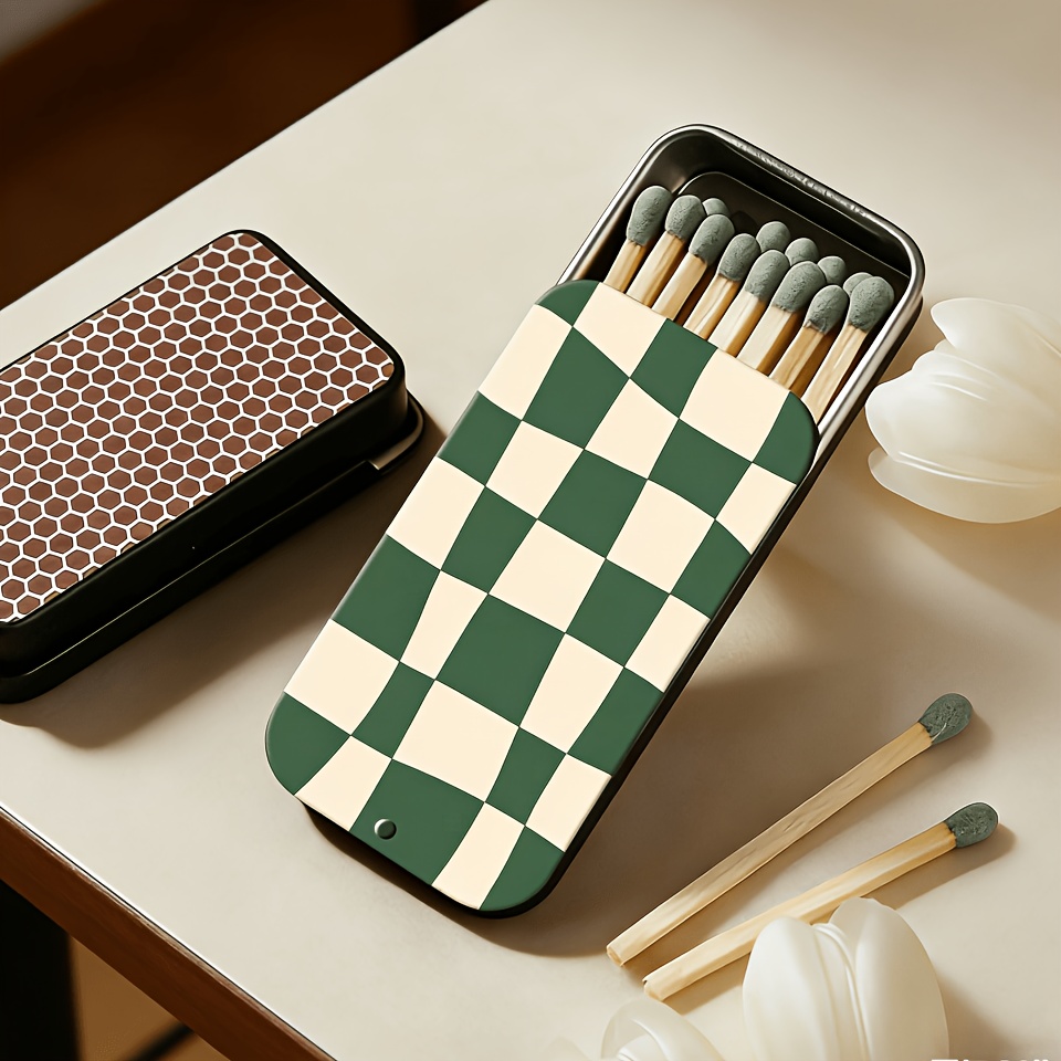TEMU Boîte à en métal avec motif de grille ondulée verte, boîte à facile et portable, boîte de rangement décorative multifonctionnelle adaptée à un