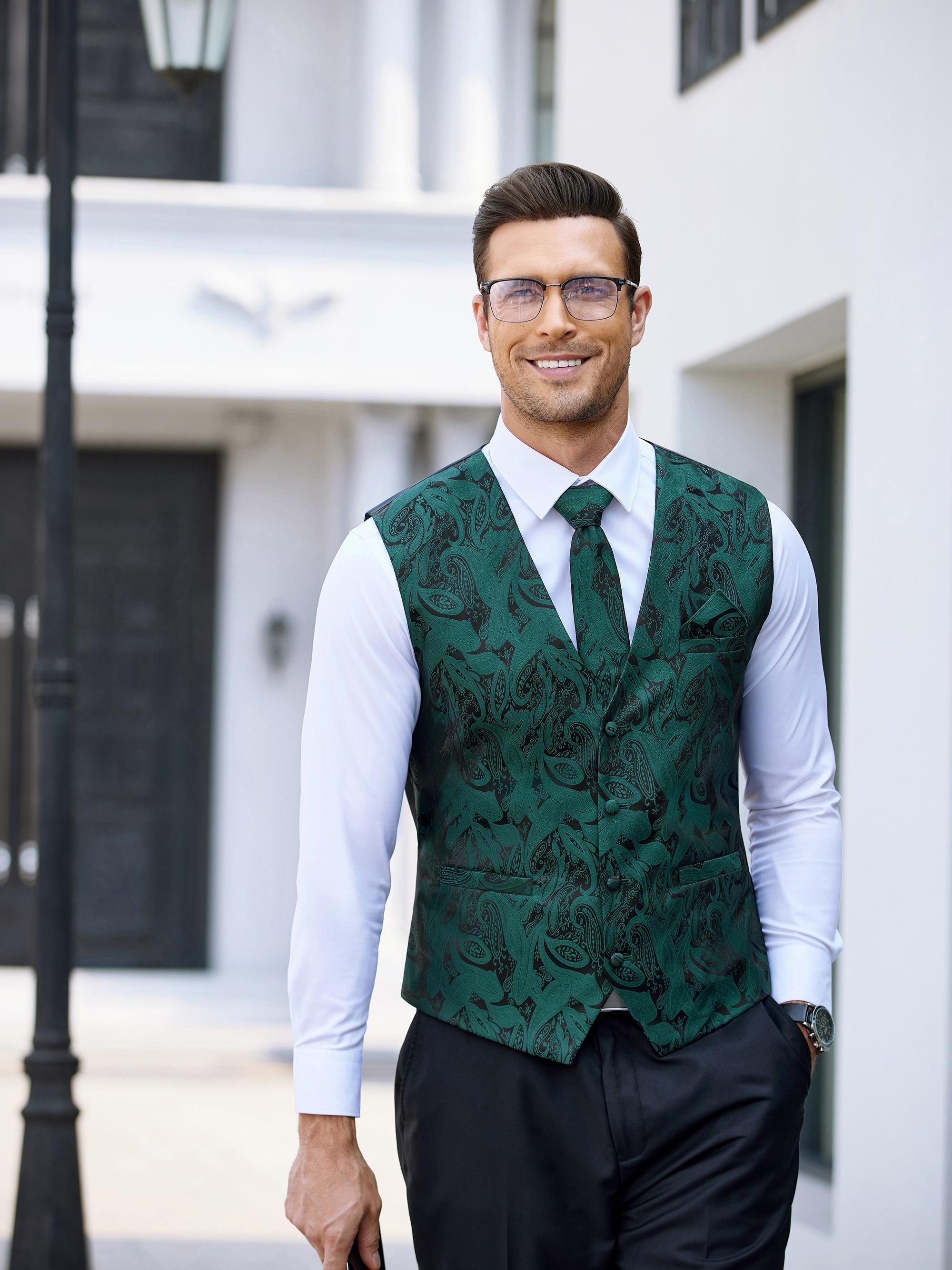 Herenvest, klassiek, paisley, bloemen, bruiloft, avond, slim fit, formeel, business, met knoop, rood, XXL