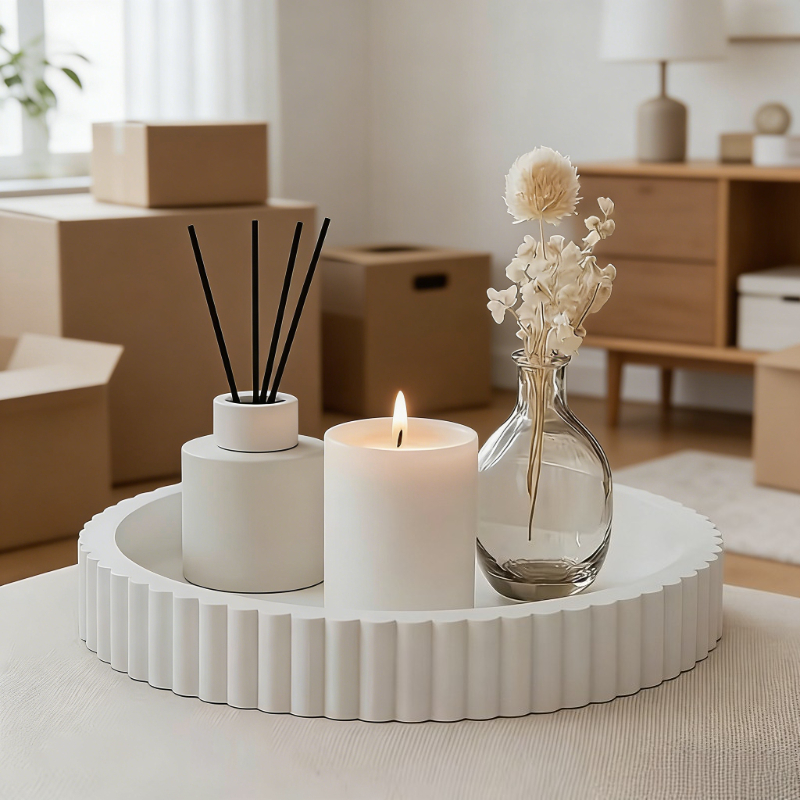 Image of Nordic Style Ribbed Decorative Tray, Desktop Storage Tray For Living Room & Entryway, Light Decor Organizer For Aromatherapy & Jewelry, Non-food Contact