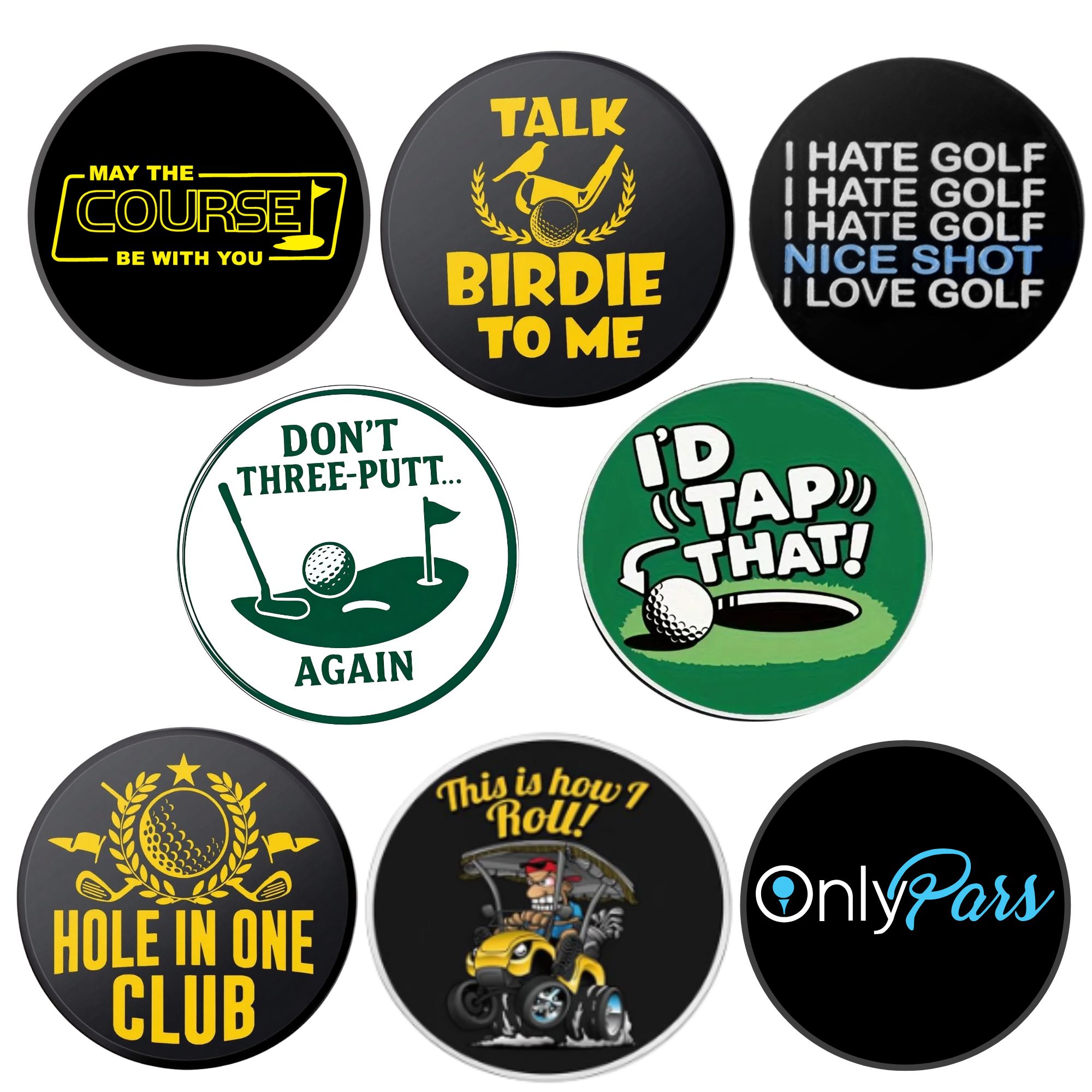 TEMU Ensemble de 8 marqueurs de balles de golf amusants , ajouts de golf humoristiques pour hommes golfeurs, papa, petit ami, mari, anniversaire,