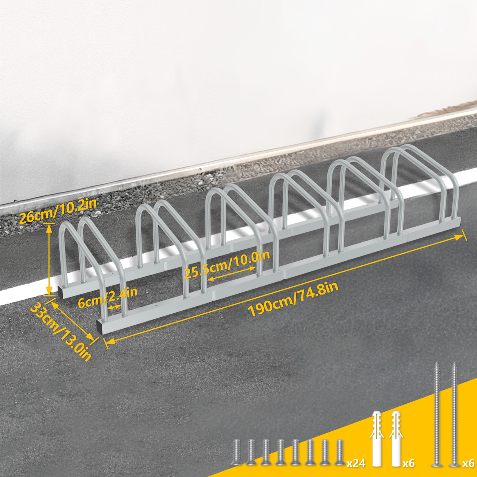 Bicycle Parking Rack Bicycle Upright Rack 2/4/6/8 Wheels Cold Galvanised/matt Metal, Multiple Rack With Wall Or Floor Mounting