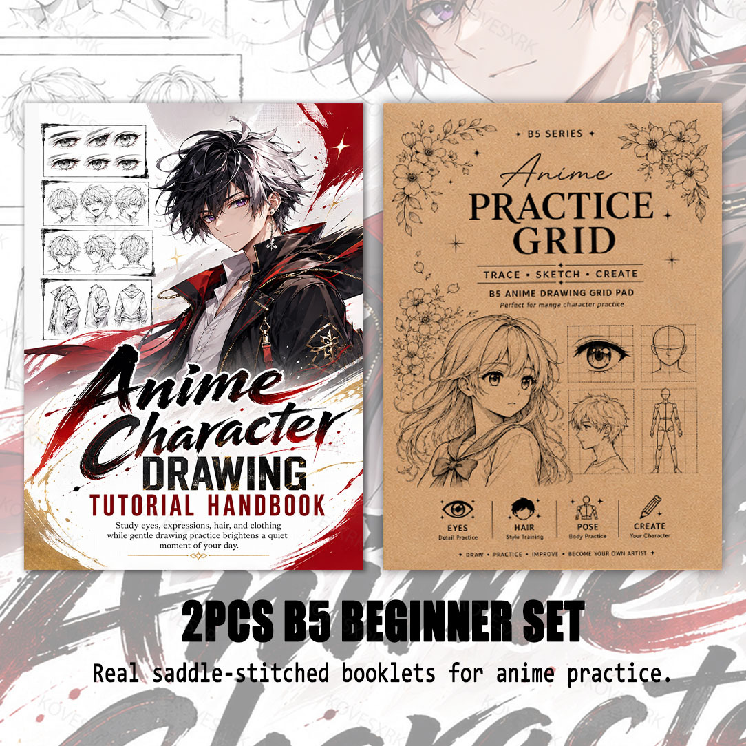 TEMU Character Anime Drawing Notebook - 2pcs Set With Detailed Tutorials And Self-learning Guide, Drawing Anime Characters And Manga Style, Ideal For