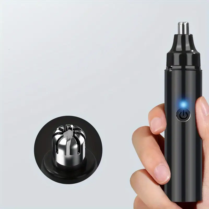 1pc electric nose hair trimmer for men - usb-rechargeable cordless operation, long-lasting lithium battery (400mah) - compact & lightweight design, quick-charge grooming tool - safe, quiet motor - abs construction - travel, car, home use - ideal for sensitive light beige - minimalist black trimmer, nose hair remover, travel personal care, sleek gadget, car accessory, portable device, durable material, men Product details 2