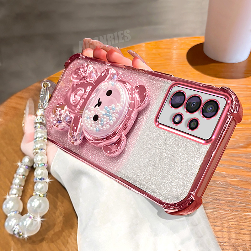 TEMU Phone Case: Pearl Glitter Lanyard Wrist Strap Cute Plating Bead Holder Luxury Gradient Shockproof Phone Case For Galaxy A13/ A23/ A32/ A32 5g/
