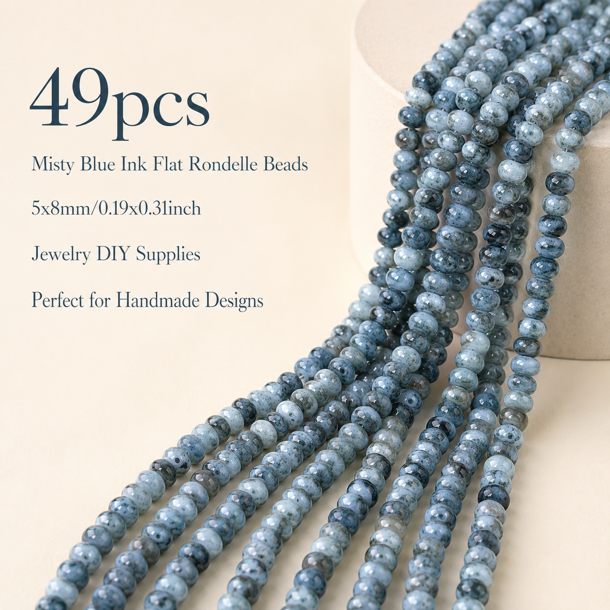 TEMU Lot de 49 perles abaque en d'encre bleu brumeux avec trous - Convient pour la fabrication de bijoux DIY, perles plates 5x8mm pour bracelets, ,