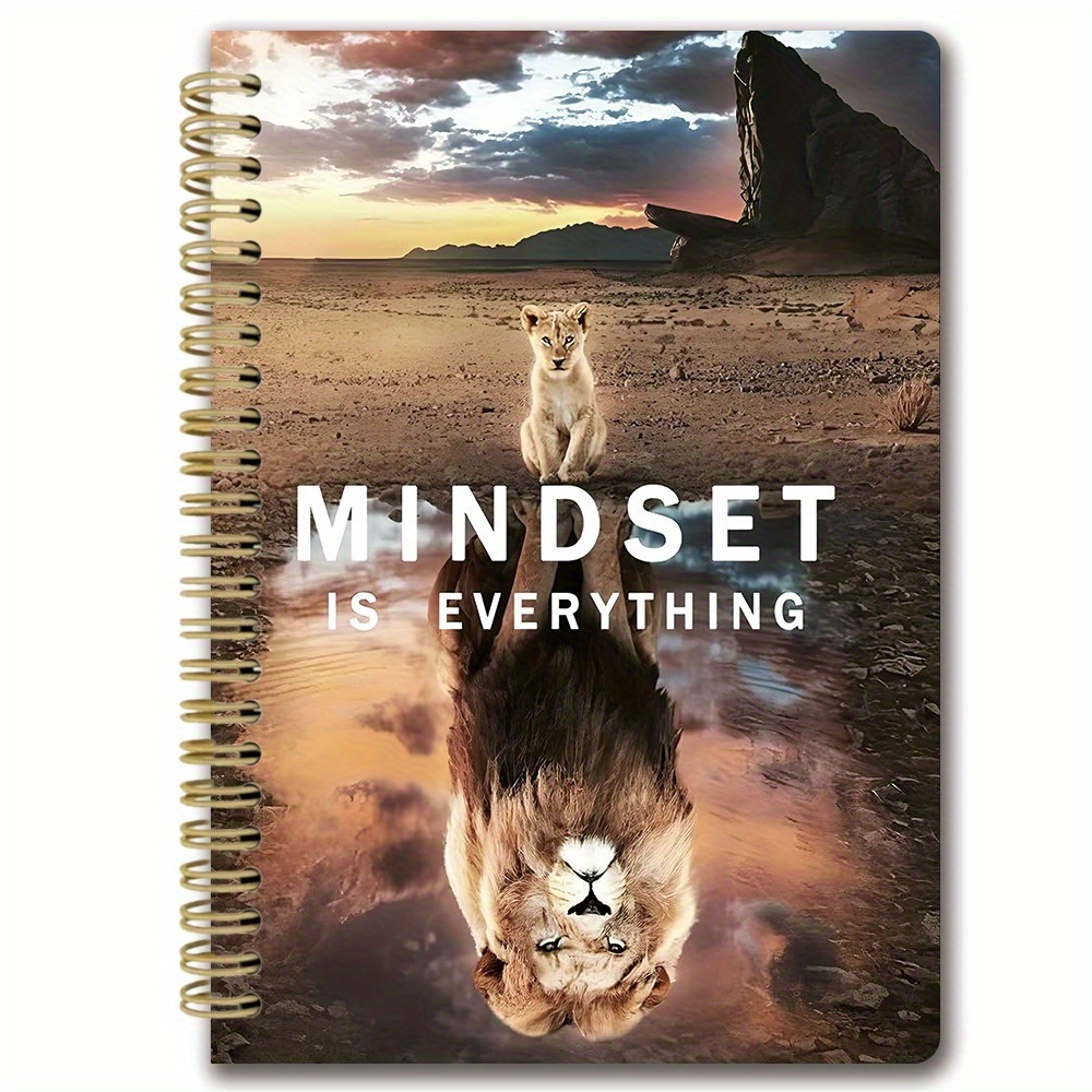 A5 Spiral Coil Notebook With Lion Growth Mindset, 13.97x21.08cm, Double-sided 50 Pages, Rounded Corner Design, Thick Cover Design, Suitable For Note Taking Or Other Creative Work.