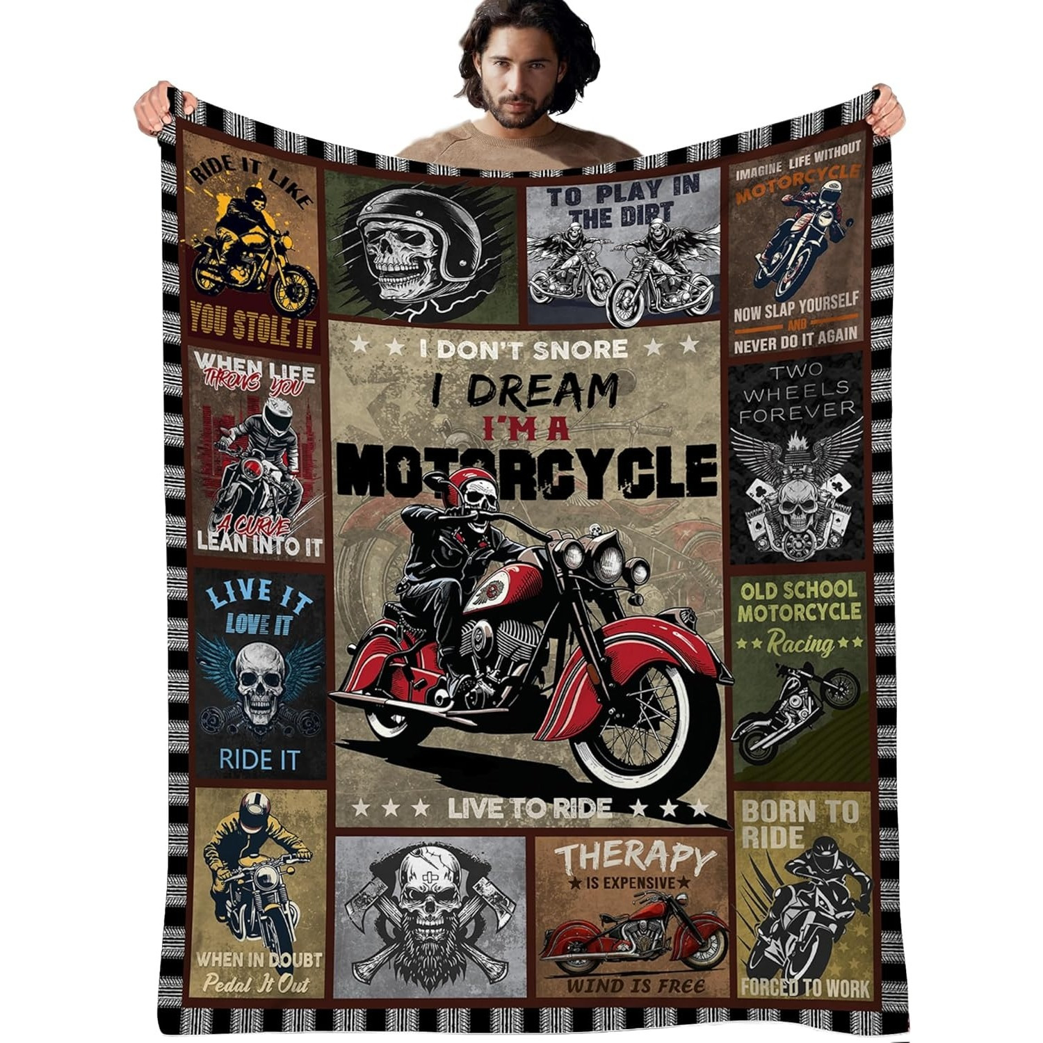 

1pc Vintage - Motorcycle Fleece Blanket - Cozy, Polyester Throw With Classic Biker Designs For - Ideal Gift For Motorcycle Enthusiasts, Machine Washable, Motorcycle Gifts, Best Gifts For Bikers