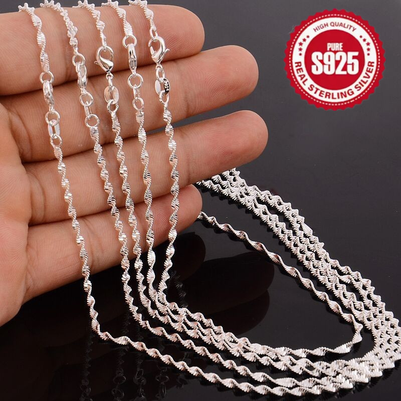 TEMU 5pcs S925 Sterling Ripple Chain Necklace Suitable For Women - Bohemian Luxury, No Inlay, Suitable For All , Layered Necklace Accessories For Daily And Party Wear