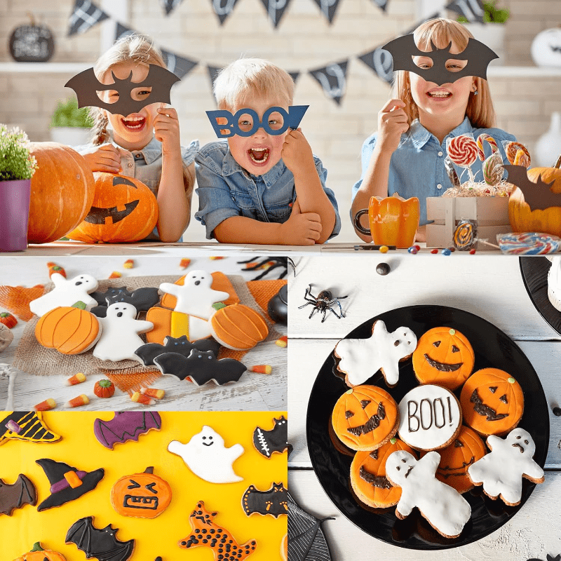halloween cookie cutters set 4pcs high quality stainless steel baking molds bat pumpkin skull shaped cutters easy dishwasher safe for bakers diy cake decor for halloween thanksgiving Product details 4