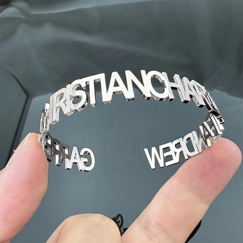 TEMU Personalized Name Open Bangle Stainless Steel Custom Name Bracelet With Initial Letters Jewelry Gift For Women, Birthdays, Christmas, Graduation