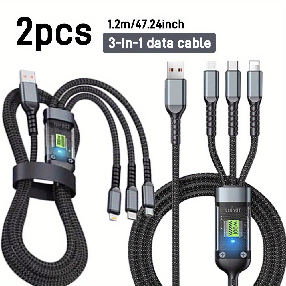 3-Pack 4-in-1 Multi-USB Charging Cable, 240W Fast Charge, 6.6ft, USB-A & Type-C