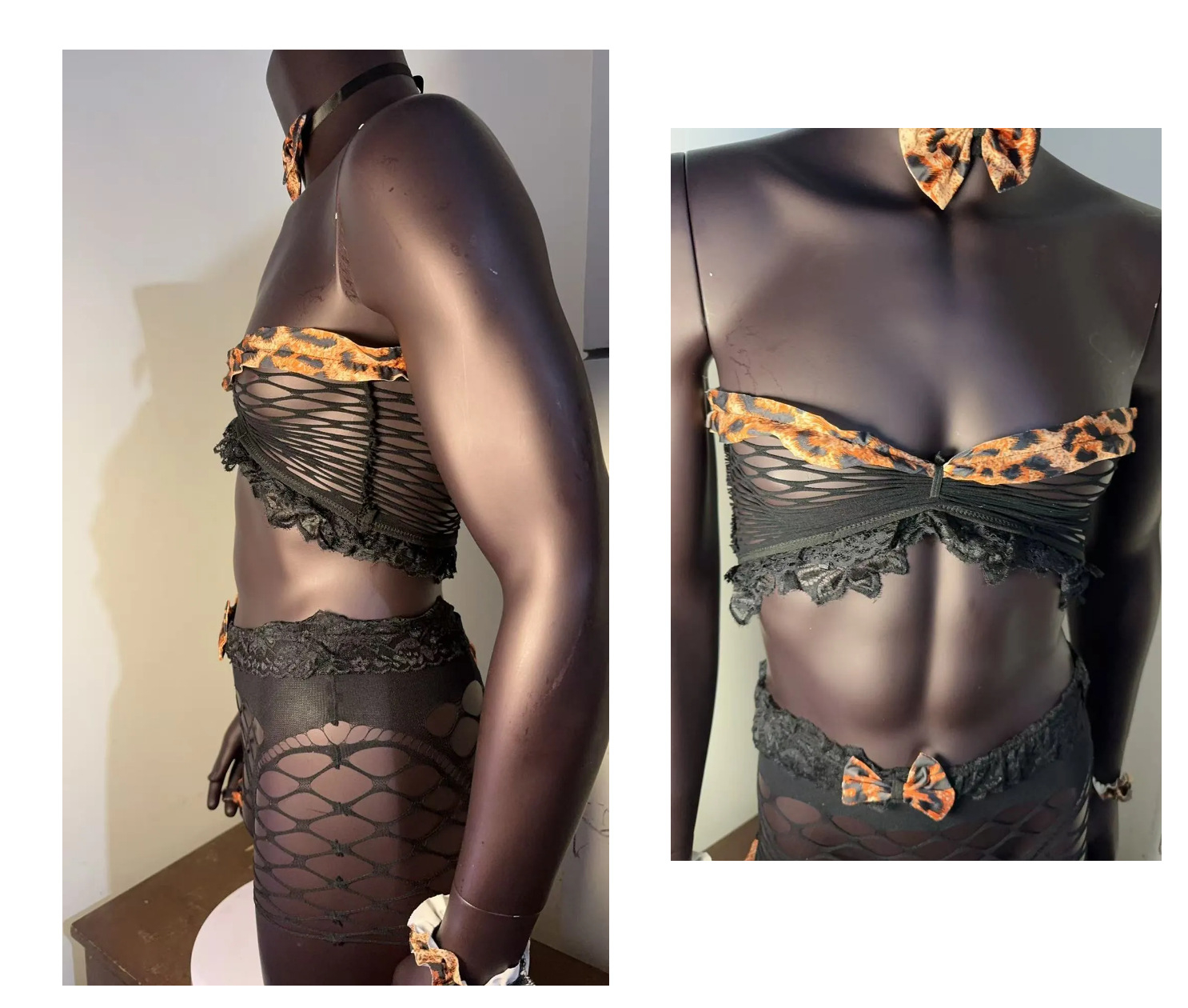 plus size mens leopard print mesh lingerie european   seductive   uniform 4pcs set Product details 11
