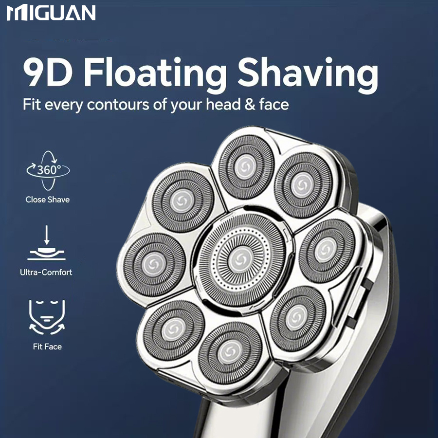 Multi-Functional Electric Shaver with 9 Heads for Bald Shaving