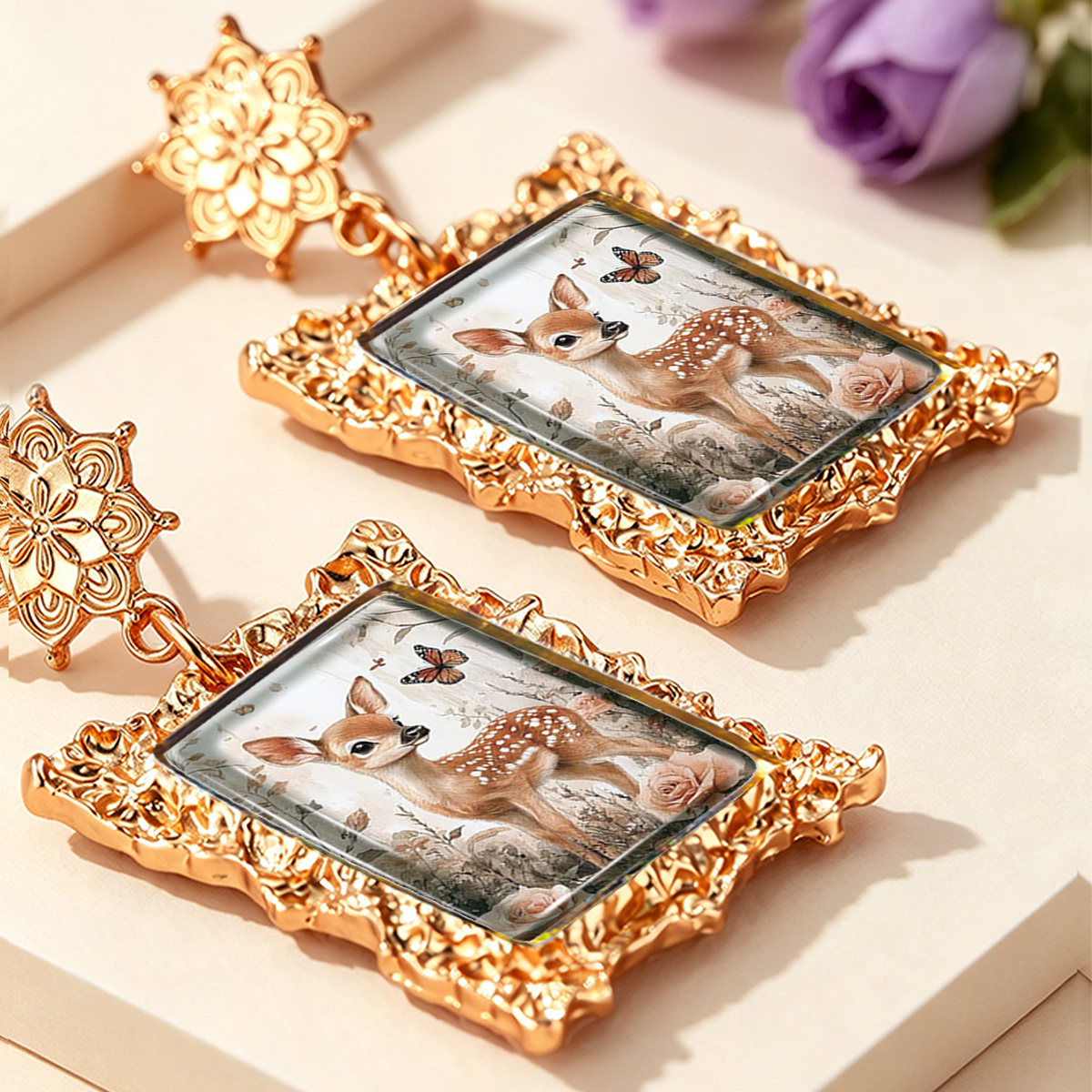 Women's Retro Golden Carved Floral Butterfly Dangle Earrings