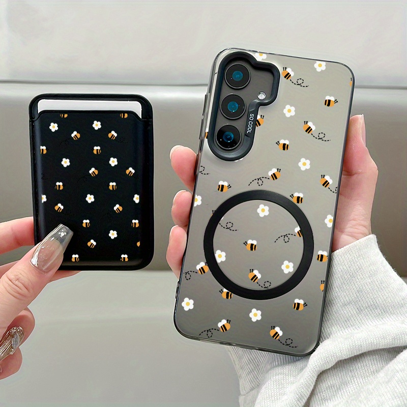 TEMU A Two-piece Set Featuring A New Design With A Creative Bee Pattern Magnetic Phone Case And A Stylish Artificial Leather Magnetic . This