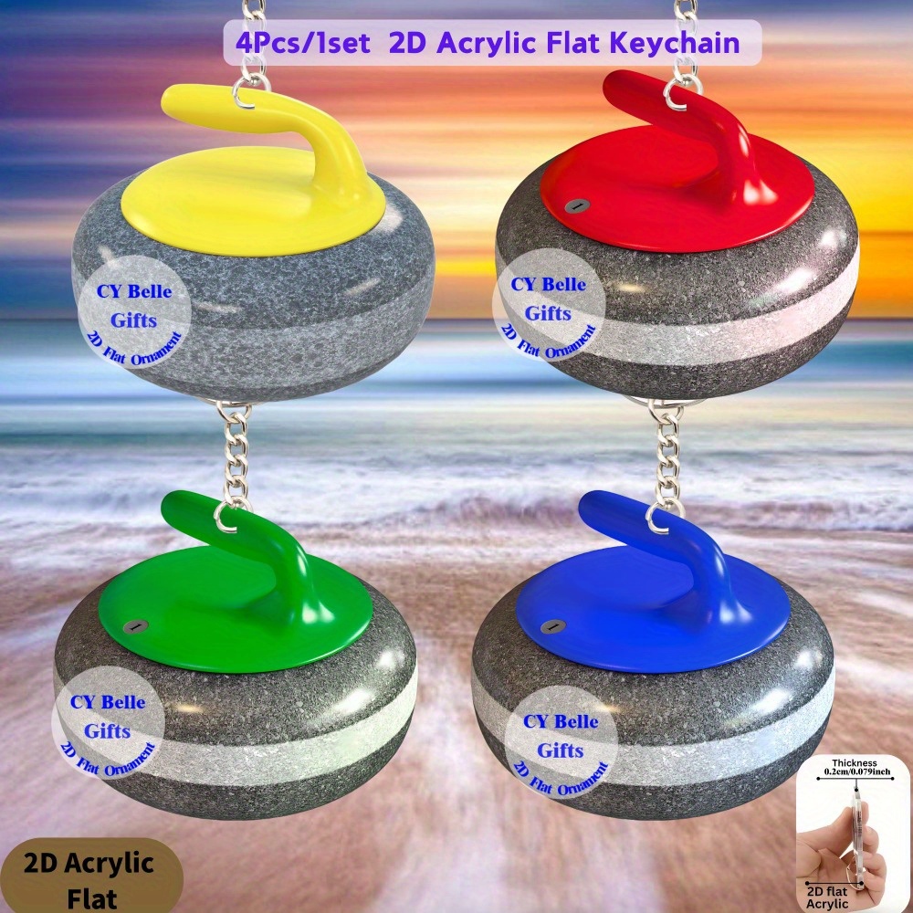 TEMU 2d Flat, [2d Flat]1pcs/ 4pcs Curling Pattern Keychain-acrylic Design, Perfect Gift For Curling Enthusiasts-suitable For Backpacks/ Cars/ Phones/