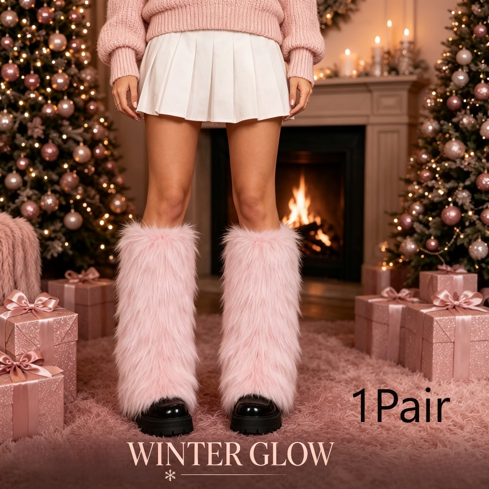 TEMU Ladies' Pink Fleece Leg Warmers, 1 Pair Of Warm Leg Coverings, Fluffy Leg Warmer, Halloween Christmas Party Costume Accessory