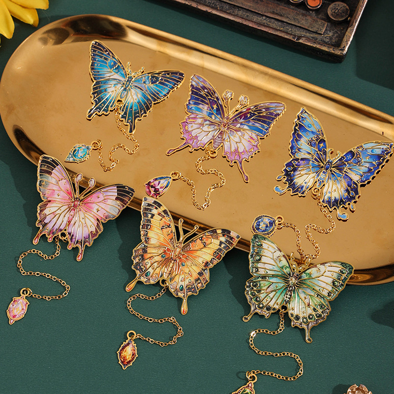 Butterfly Oil Painting Metal Bookmark Pendant
