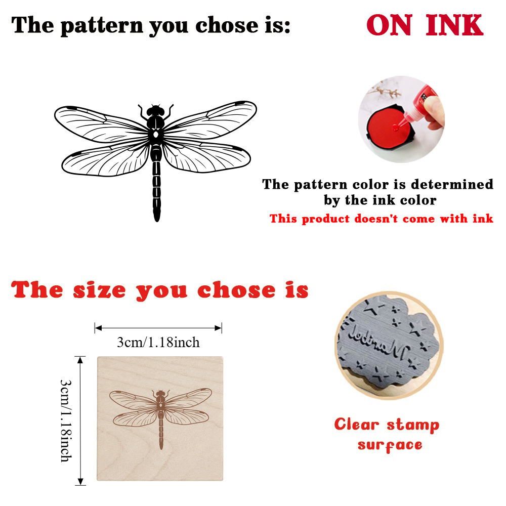 TEMU 1pc Delicate Dragonfly Wooden Rubber Stamp, Decorative Stamp For Planners, Planner Journal Decoration, Suitable For Planners, Journals, Store