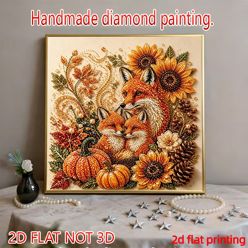 TEMU (2d Flat) Diamond Painting Kits For Adults Beginners, Fall Theme Sunflower Pumpkin Painting Kits With Round Pearl Diamonds, Diy Gem Art Painting