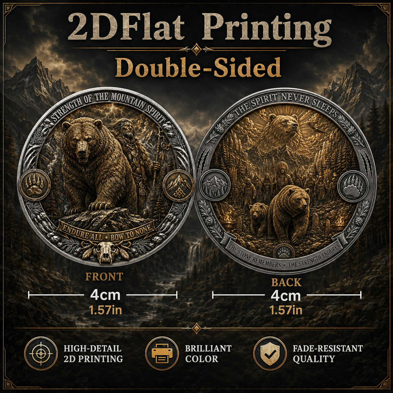 TEMU 1 pièce, Pièce commémorative à thème ours imprimée à plat 2D double face, Pièce de décision, Pièces de , Idéal comme cadeau pour de , Décoration