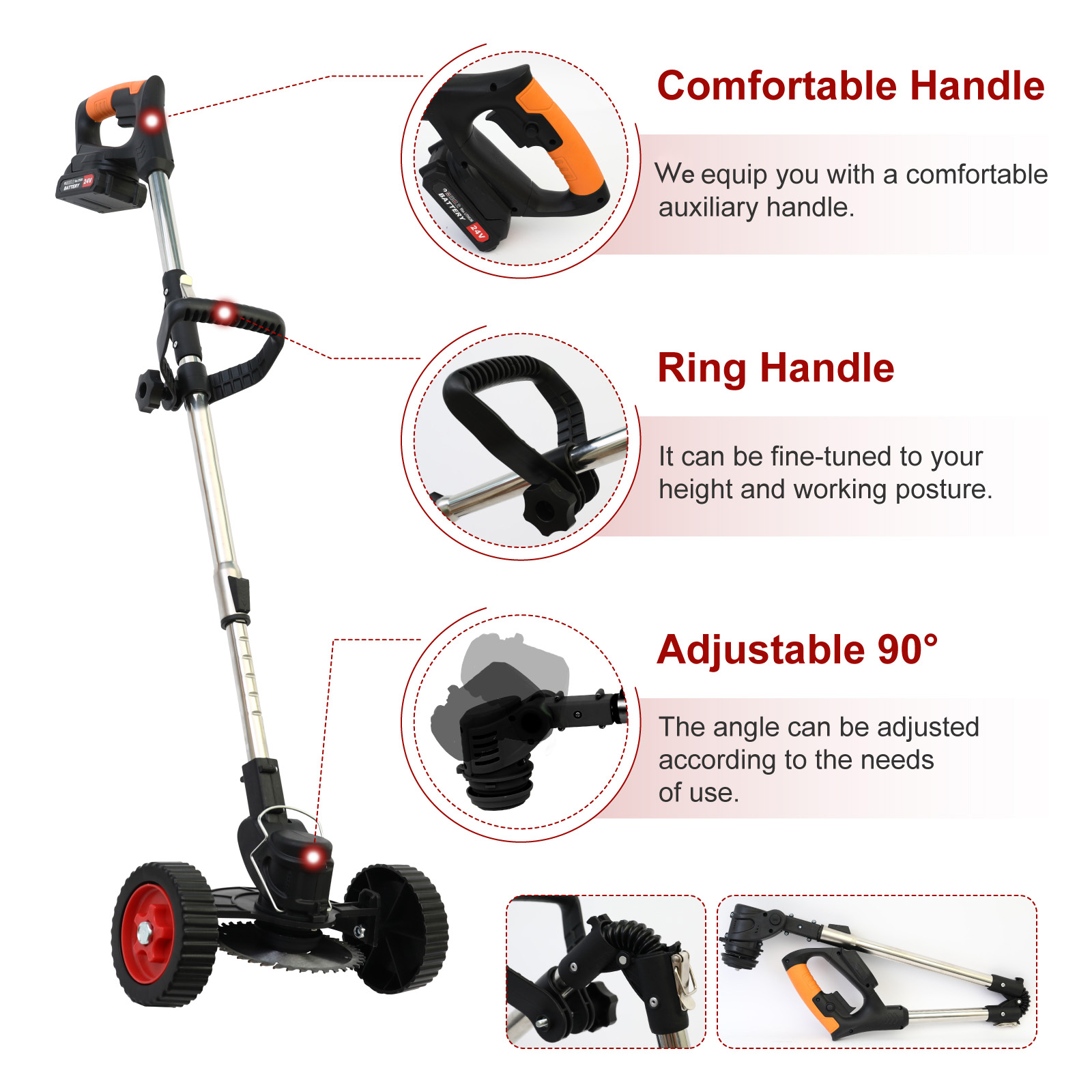 powerful 24v cordless electric eater 4 in 1 with lawn trimmer wheel edger mini mower and brush cutter functions with multiple blades and string trimmer for lawns yards and gardens details 2
