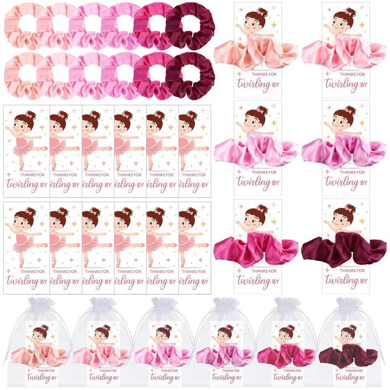 E-shop 12 Sets Ballerina-Partygeschenke, inklusive 12 weiche elastische Haargummis für Damen, Haarbündel, 12 Dankeskarten, 12 Wollbeutel,