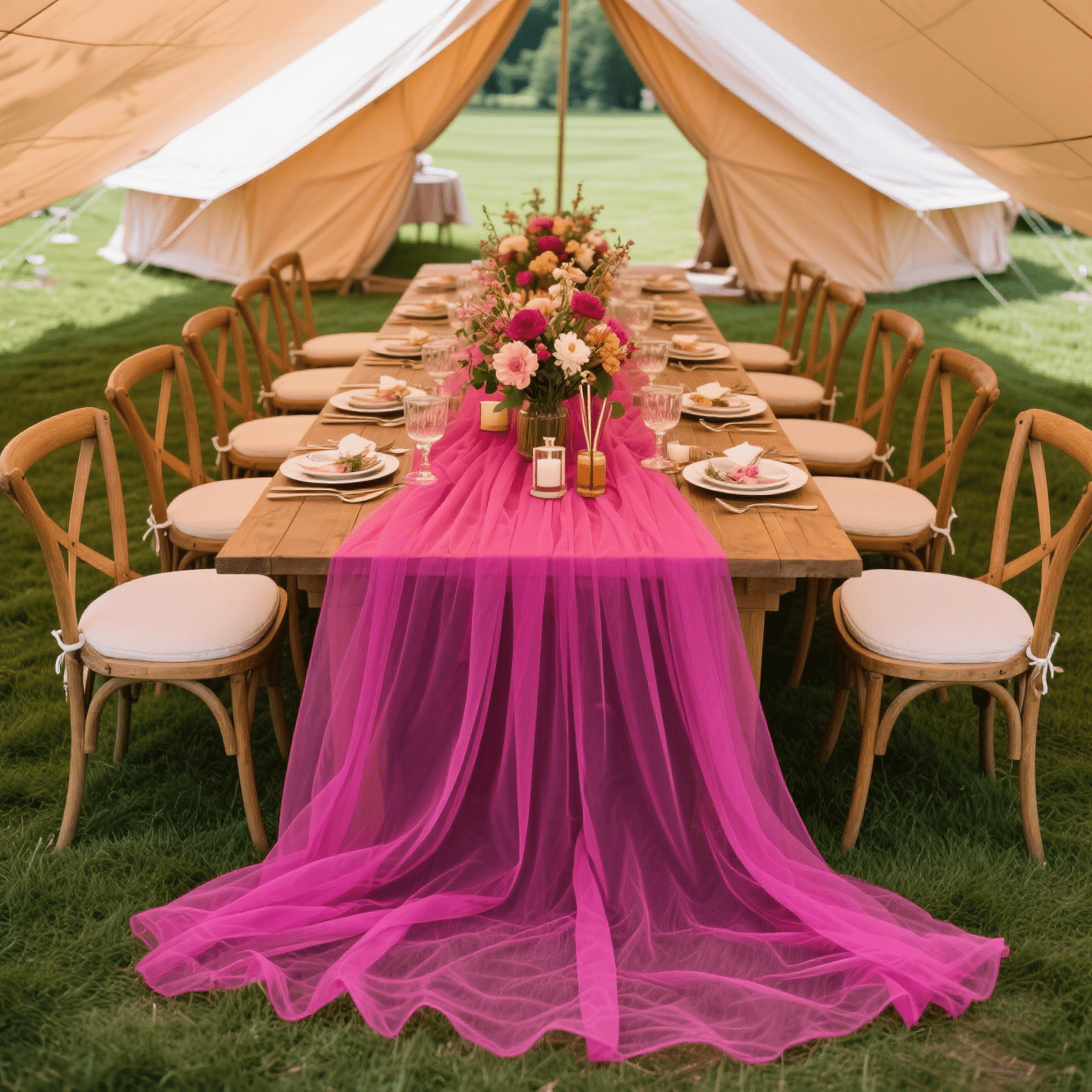 TEMU 1 runner da in tulle magenta , realizzato in poliestere qualit�, pu簷 e decorato liberamente per bouquet, auto nuziali, schienali di sedie, per