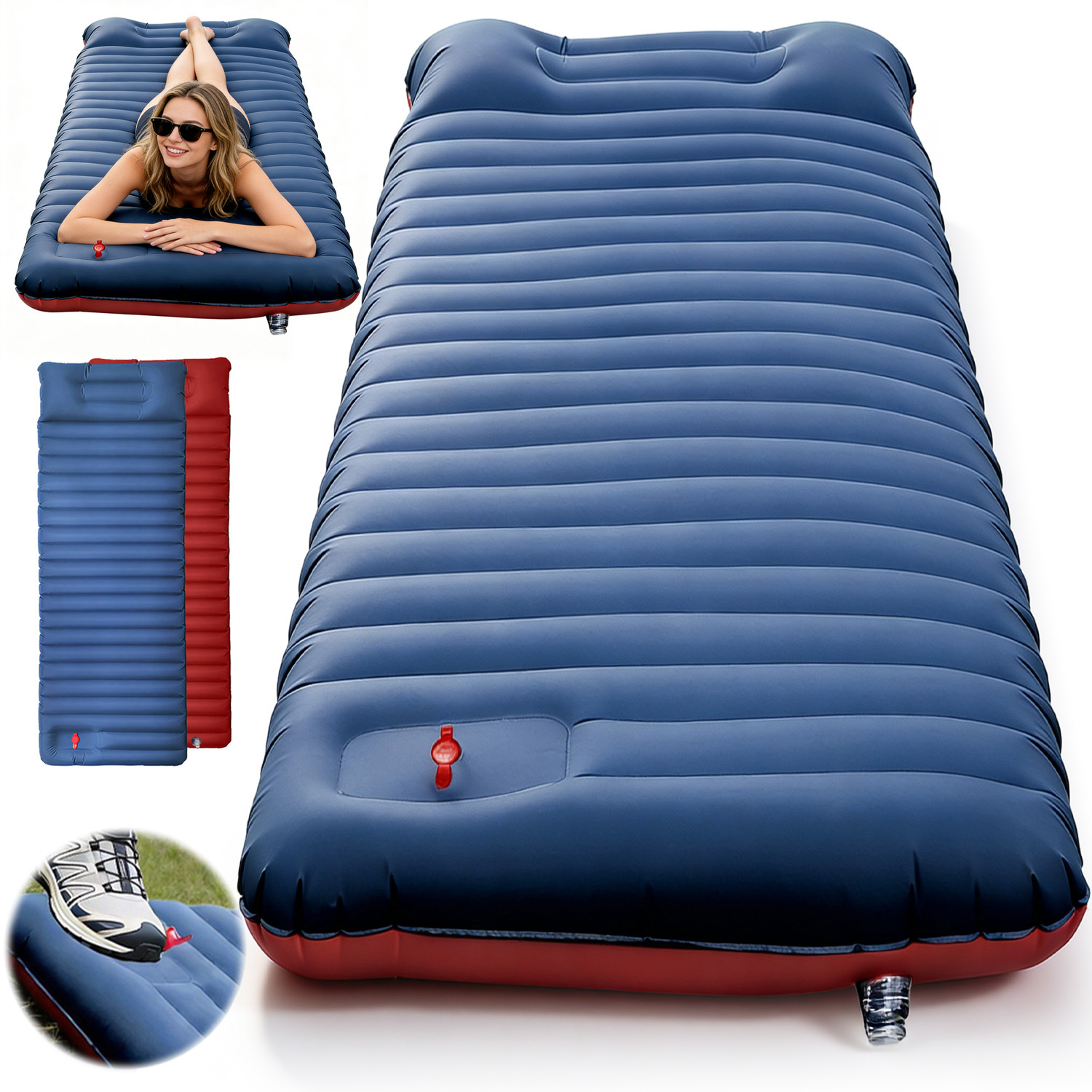 Inflatable Sleeping Mat Built-in Foot Pump For Hiking Camping Fishing Exploration Portable