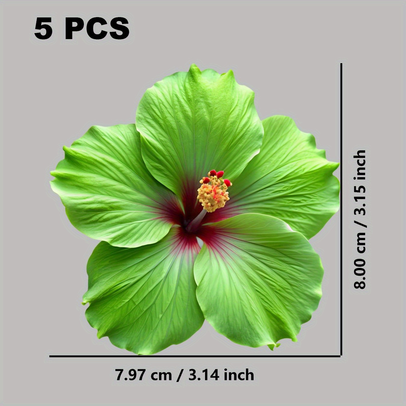 TEMU Pack Of 5 Green Hibiscus Flower Heat Transfer Stickers - Suitable For Dtf Backpacks, T-shirts, Sweatshirts, Cushions, Canvas Bags, Clothing Heat