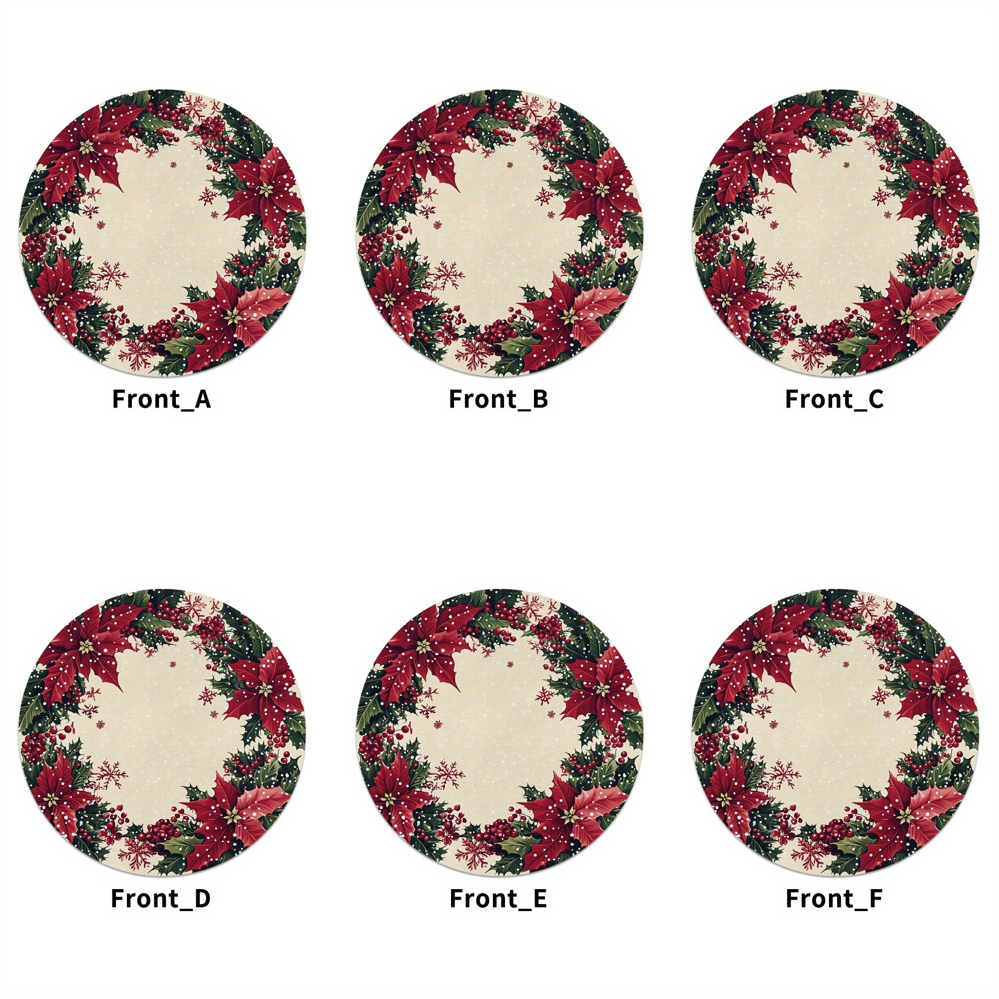 

6-piece Set, 15 Inch Round Polyester Christmas Placemats, Winter Floral Pattern, Handwash Only, Table Mats For Holiday Dining And Home Decor