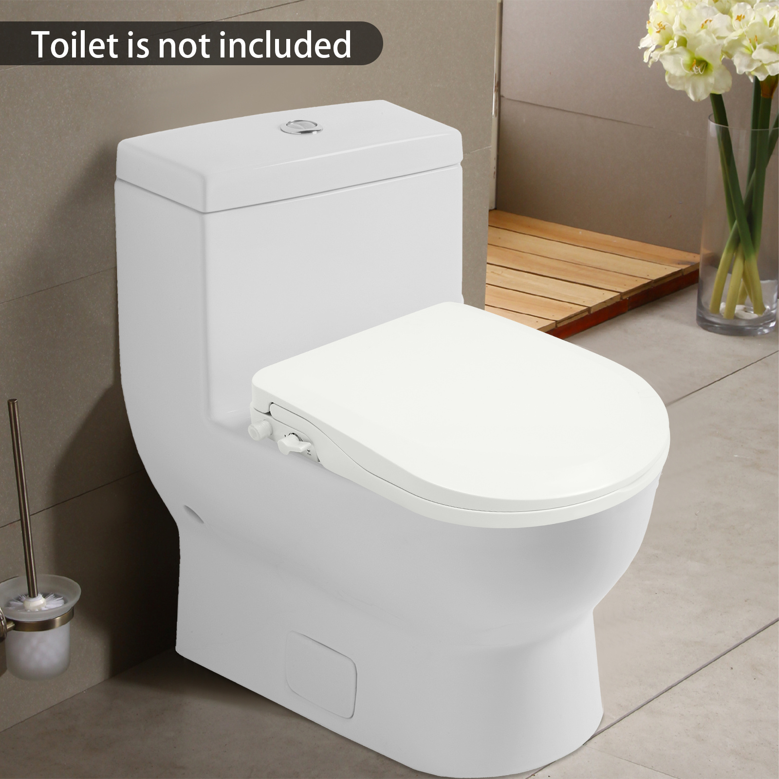 Image of Toilet Seats Bidet Non-electric Self-cleaning Dual Nozzle Bidet Sprayer For D-shaped Toilet Seat, D-shaped White Toilet Seat, Adjustable Water Pressure