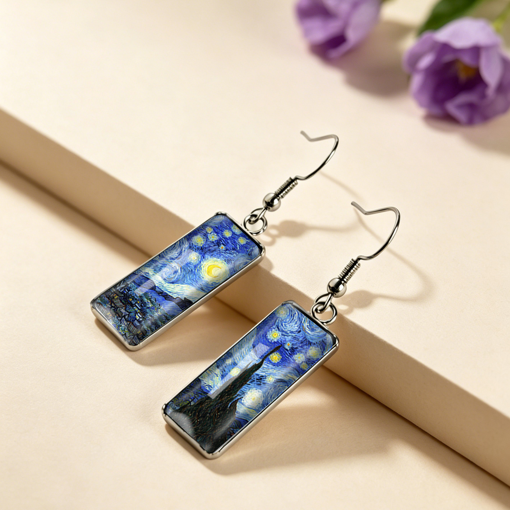 Women's Van Gogh Starry Night Rectangular Ear Hooks