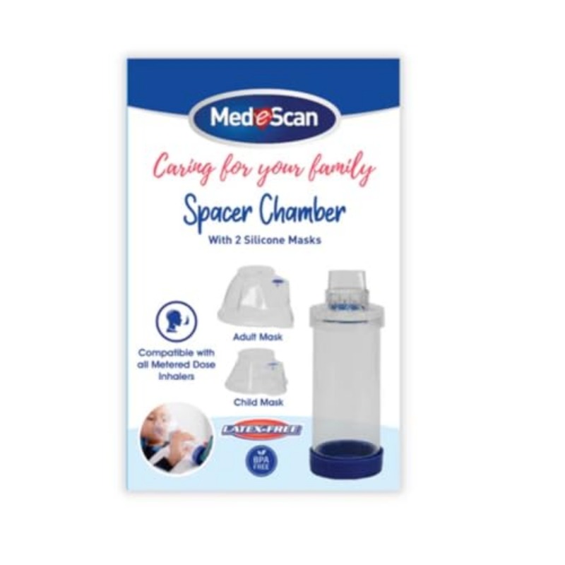 MedeScan 2-in-1 Anti-Static Inhaler Spacer Chamber with Soft Silicone Masks - MDI Compatible Medication Device for /COPD, (s &), Portable Respiratory Medication Delivery System