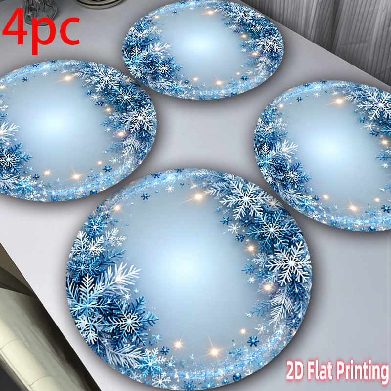 TEMU Sets de table ronds givrés à motif de neige pour décoration de table de Noël et d'hiver - de neige bleu, tissu lavable à pour