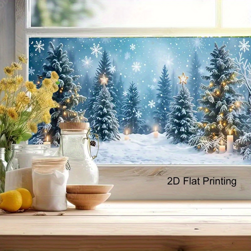 TEMU 2d Flat, 2d Glass Window Film, Snowflake And Christmas Tree Decorations, Electrostatic Adsorption Technology, Static Suitable For Use In Homes,