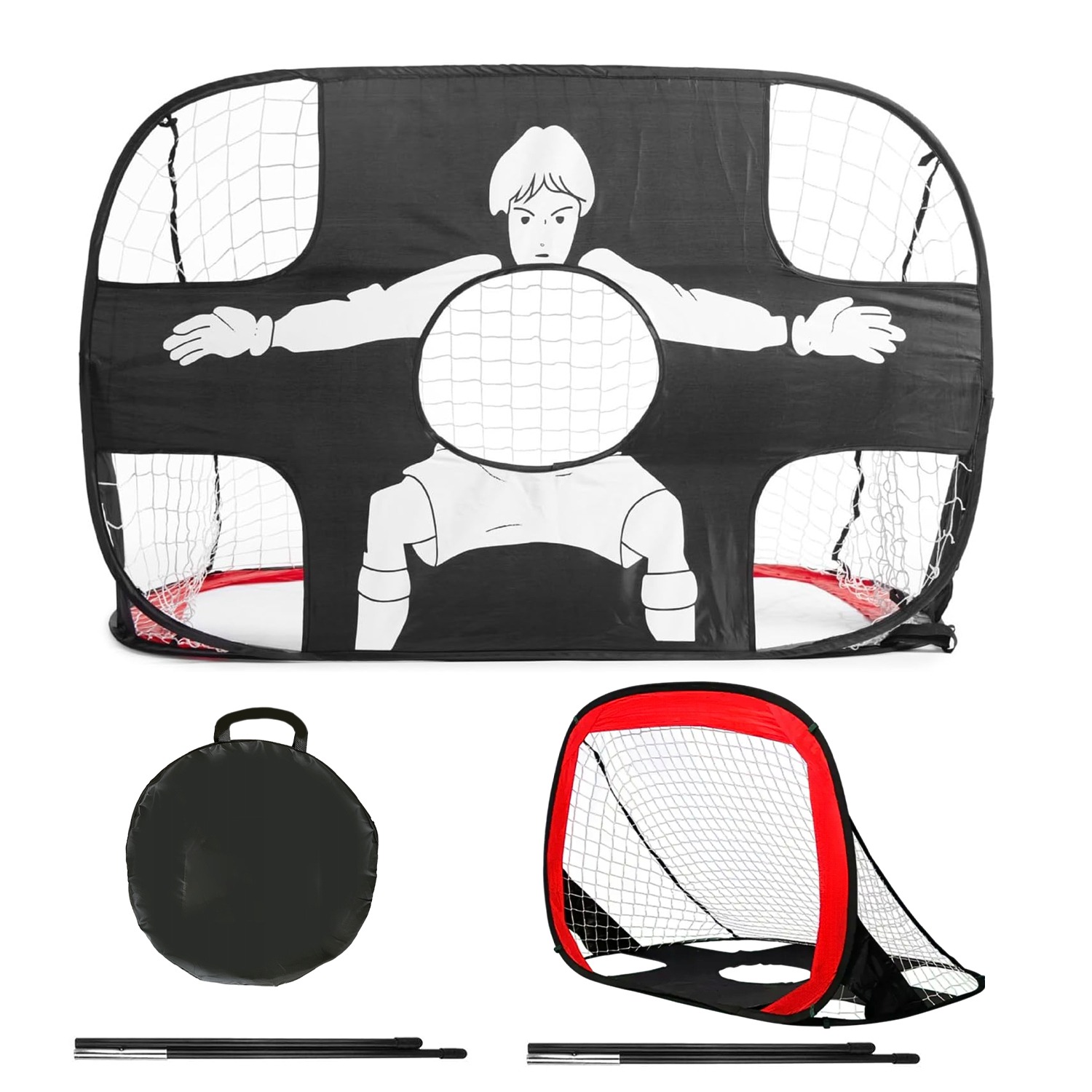 TEMU 2-in-1 Pop-up Soccer Goal & Net - Heavy-duty Foldable Football Goal With Portable Frame, Removable Net, Storage Bag & 4 Ground Stakes - Indoor/