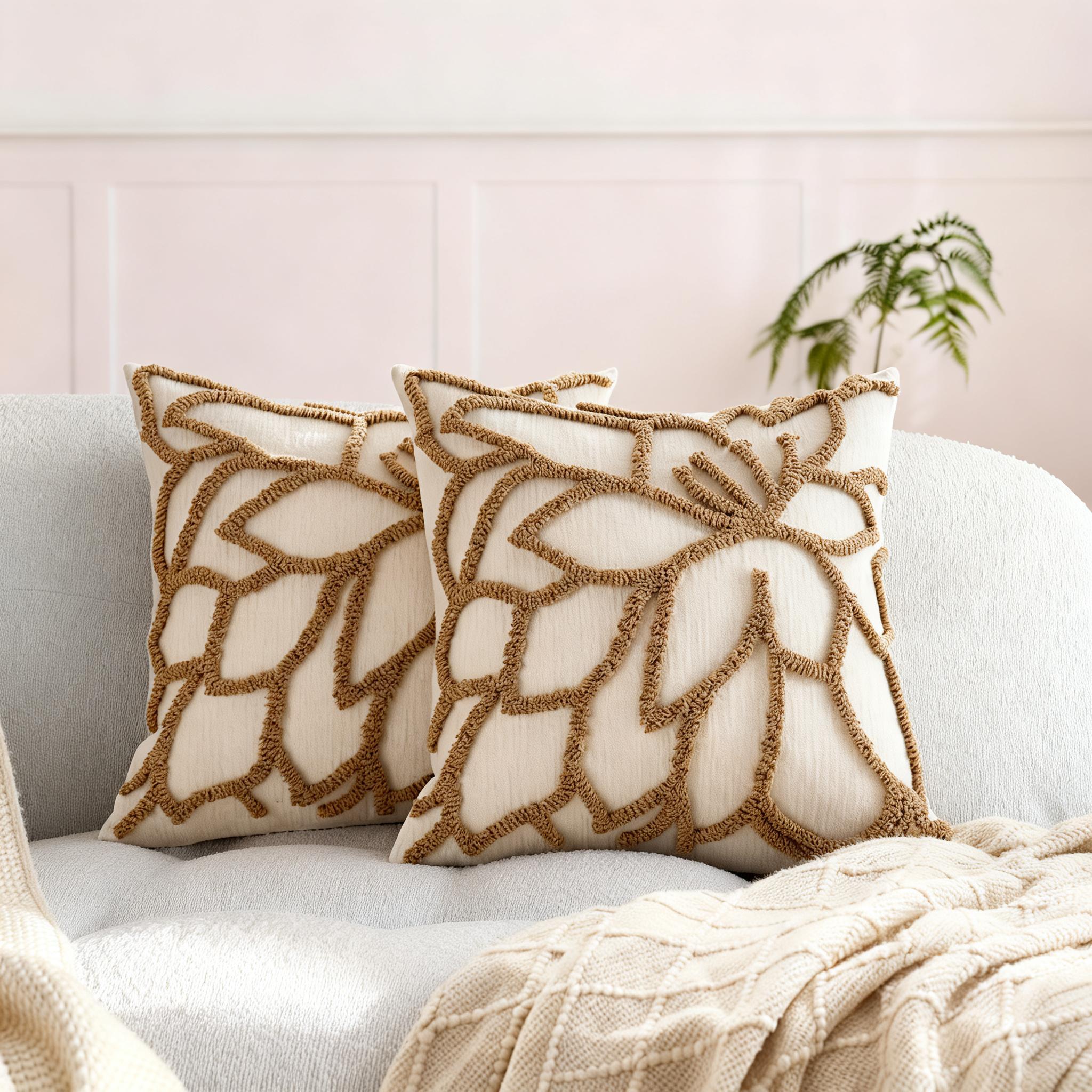 2-Pack Tufted Rose Pillow Covers| Embroidered, Comfortable Polyester Covers with Geometric-Pattern, Zipper Closure, Suitable for Home/Office Use