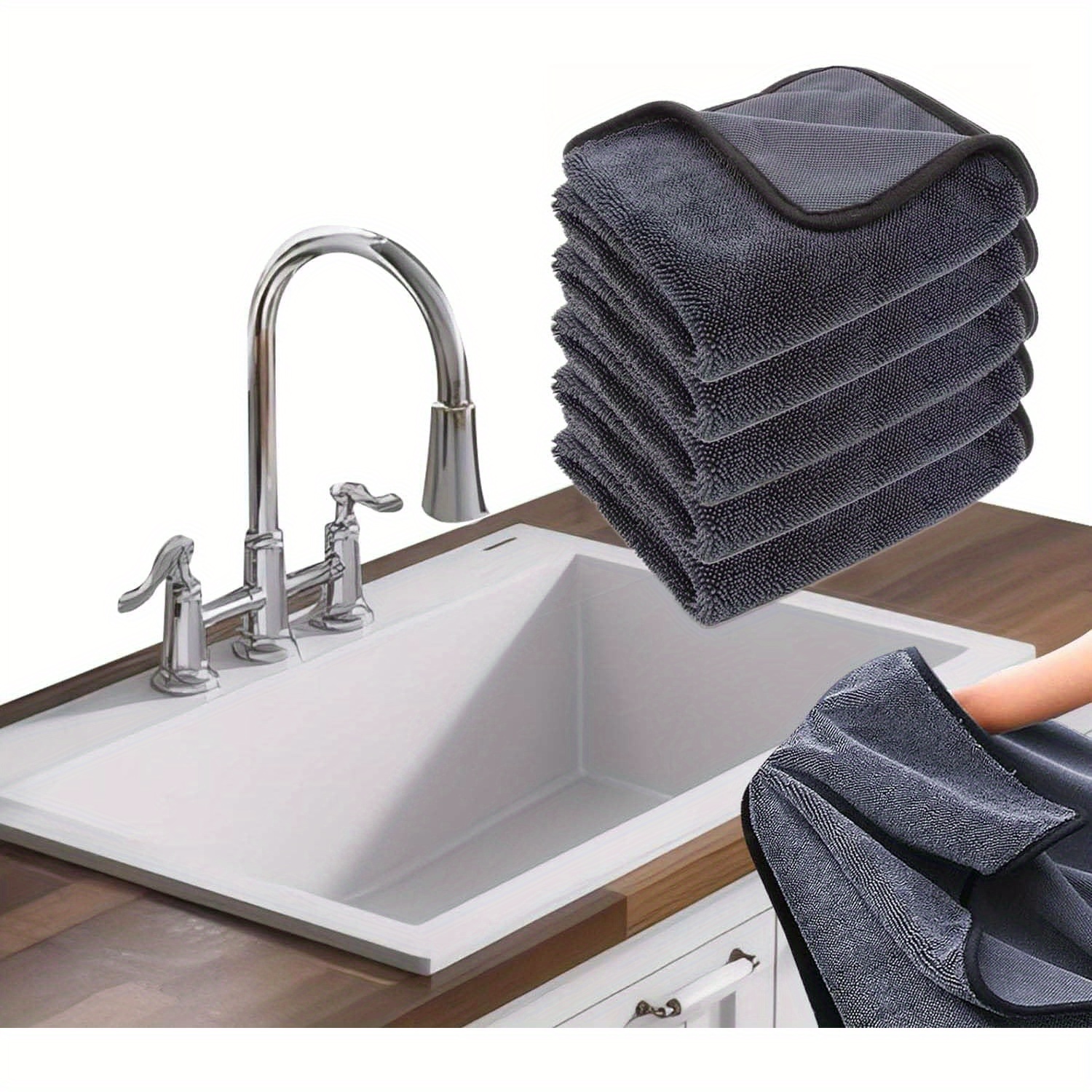 E-shop 5 Stück Glänzende Badertücher, 12*10" Fleckenfreie Mikrofaser-Reinigungstücher Für Duschen, Fenster Und Spiegel - Super Saugfähig, Grau Und