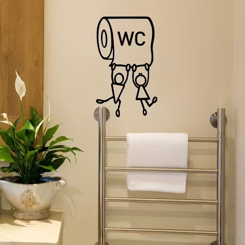 Wall Sticker For Wc Sign In Bathroom. Creative For Bathroom Door. Self-adhesive And Dirt-resistant Wall Art.