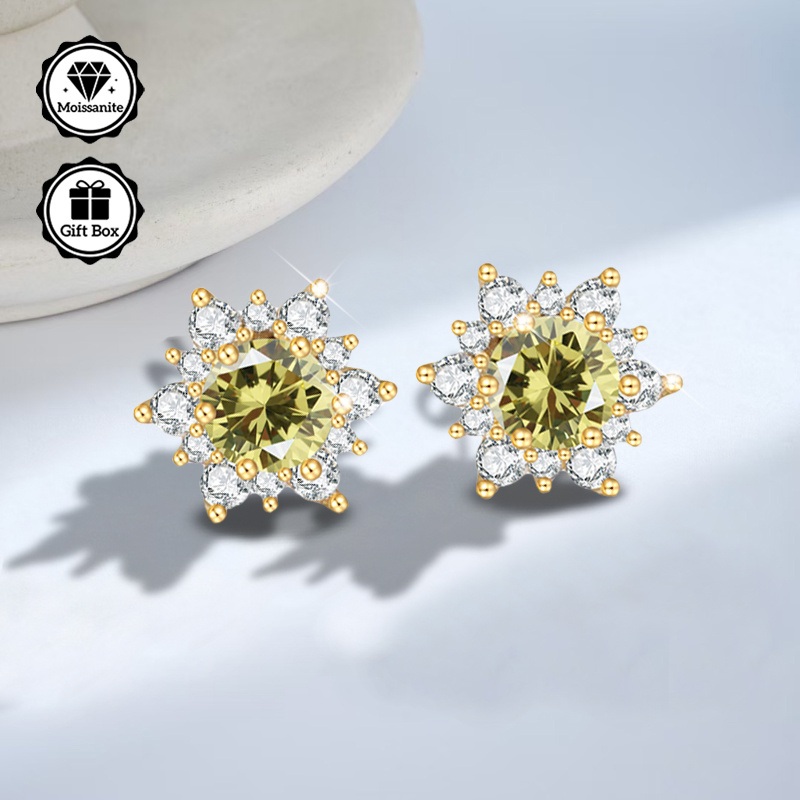 Floral-Shaped Moissanite Earrings, Minimalist Design