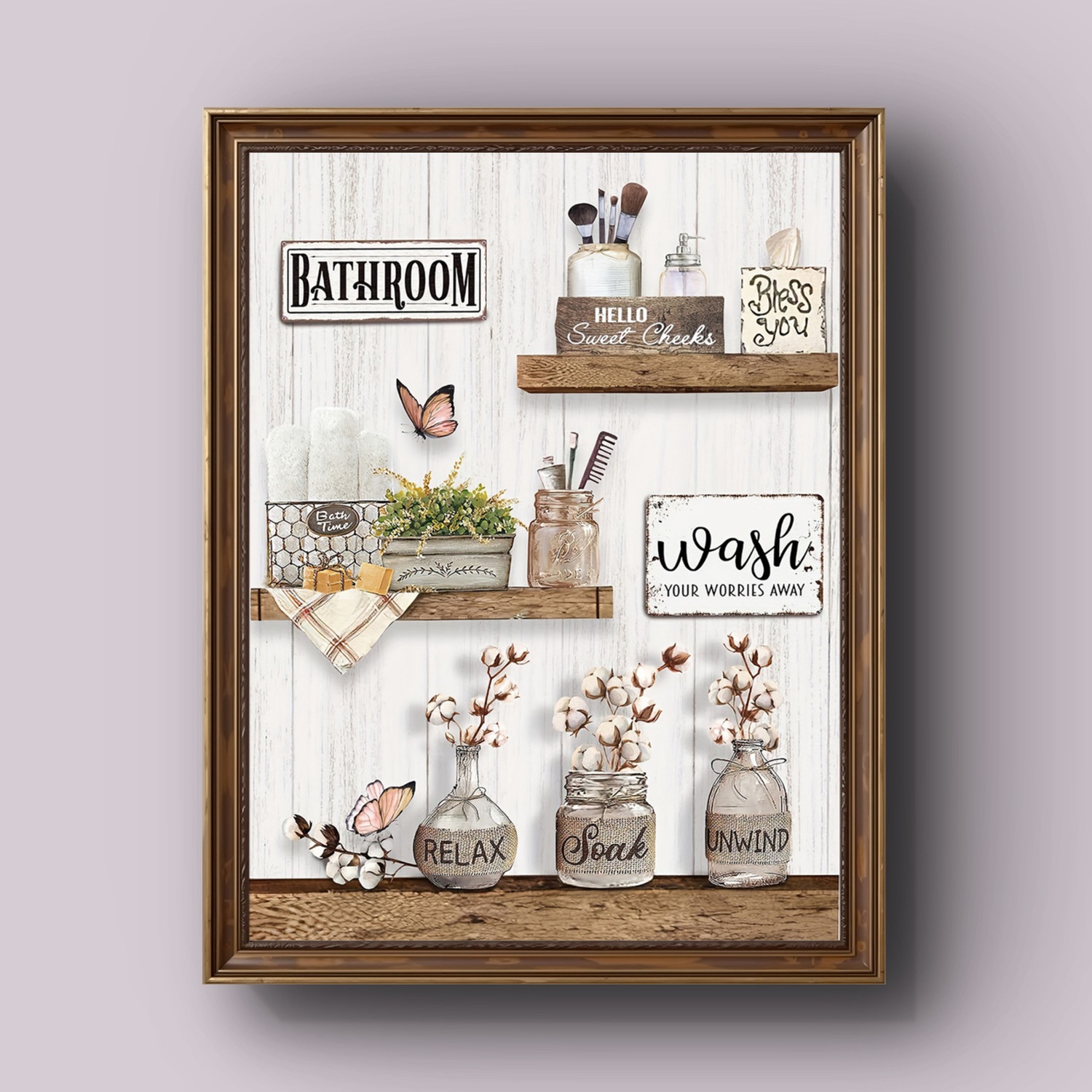 

1 Rustic Farmhouse Bathroom Wall Art - Floral & Canvas Print, Frameless 12x16in | & Nature-inspired Decor With Mason Jar Accents For A Cozy, Inviting Bathroom Ambiance, Bathroom Decor